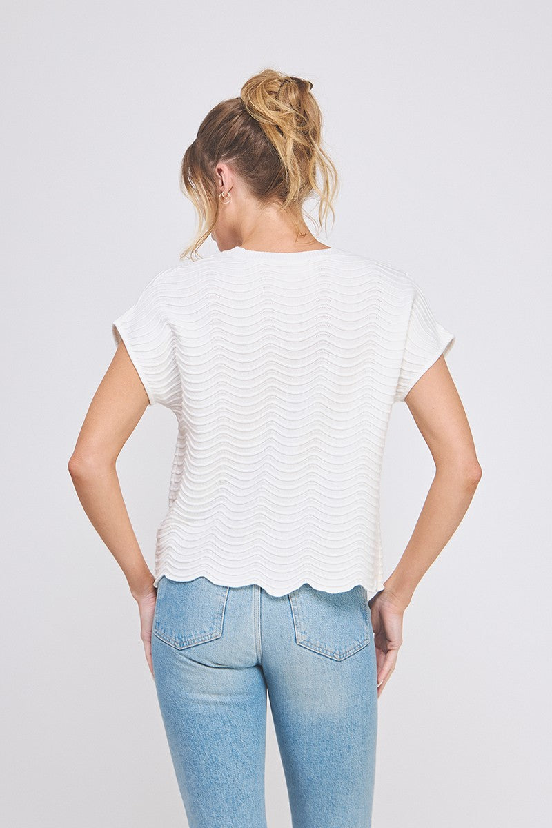Scallop Pattern Relaxed Knit Top-Fashion Tops-Podos Boutique, a Women's Fashion Boutique Located in Calera, AL