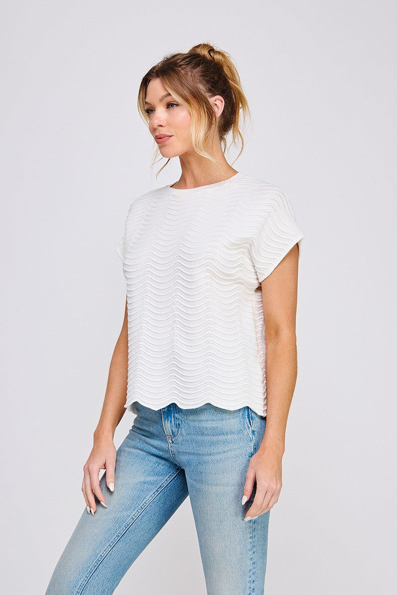 Scallop Pattern Relaxed Knit Top-Fashion Tops-Podos Boutique, a Women's Fashion Boutique Located in Calera, AL