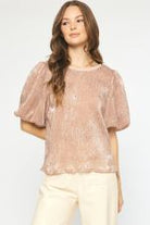 Sassy Sequin Puff Sleeve Top-Short Sleeves-Podos Boutique, a Women's Fashion Boutique Located in Calera, AL