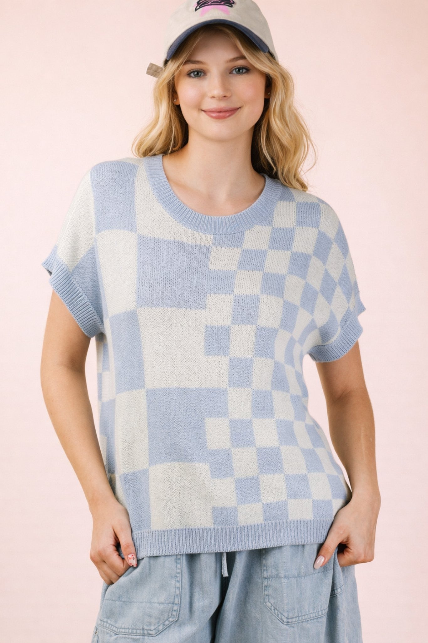 Dolman Checkered Sweater-Sweaters-Podos Boutique, a Women's Fashion Boutique Located in Calera, AL
