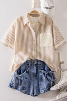 Lace Contrast Stripe Shirt-Fashion Tops-Podos Boutique, a Women's Fashion Boutique Located in Calera, AL