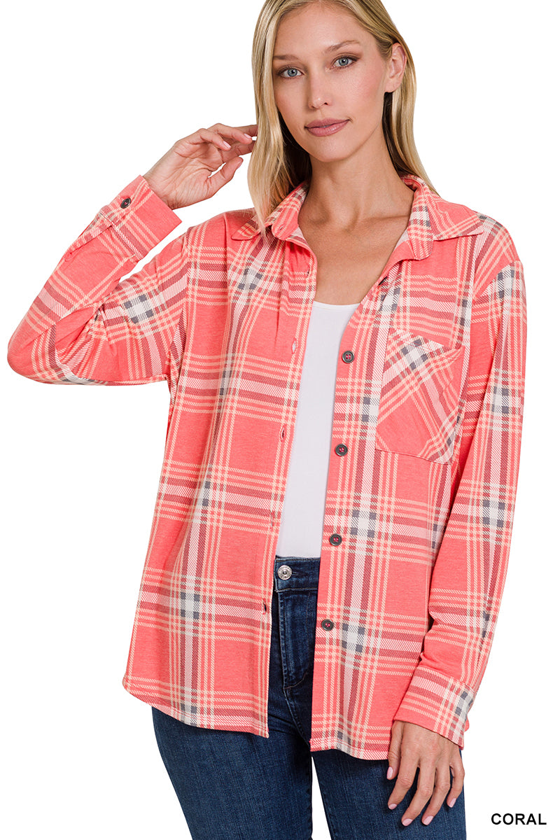 Plaid Front Pocket Shacket-Shackets-Podos Boutique, a Women's Fashion Boutique Located in Calera, AL