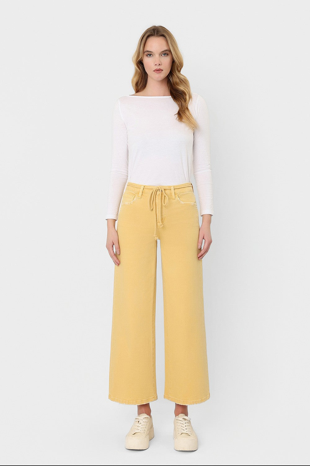 Marigold Drawstring Cropped Jeans-Jeans-Podos Boutique, a Women's Fashion Boutique Located in Calera, AL