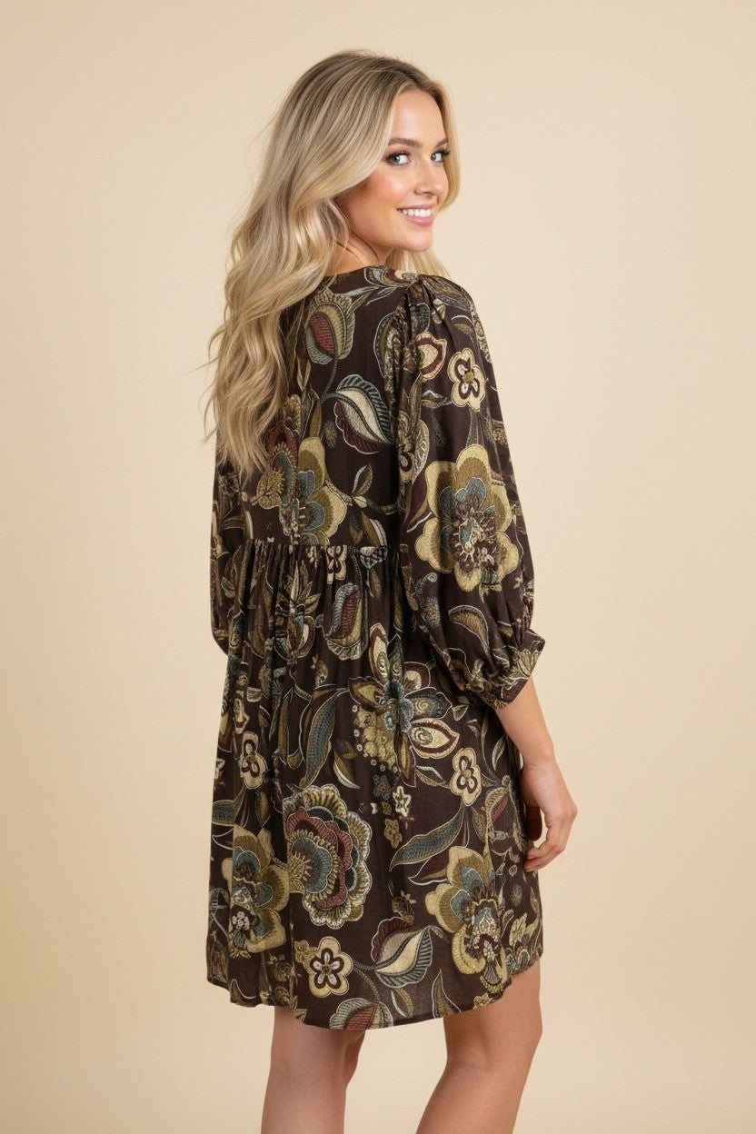 Botanical Babydoll Dress-Short Dresses-Podos Boutique, a Women's Fashion Boutique Located in Calera, AL