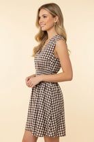 Gingham Smocked Waist Zip Front Mini Dress-Short Dresses-Podos Boutique, a Women's Fashion Boutique Located in Calera, AL