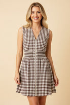 Gingham Smocked Waist Zip Front Mini Dress-Short Dresses-Podos Boutique, a Women's Fashion Boutique Located in Calera, AL