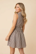 Gingham Smocked Waist Zip Front Mini Dress-Short Dresses-Podos Boutique, a Women's Fashion Boutique Located in Calera, AL