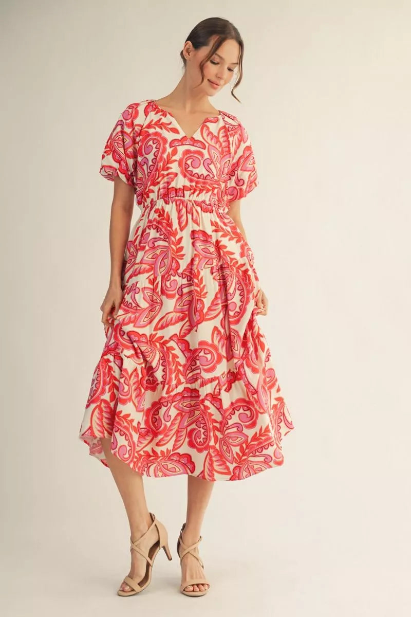 Boho Paisley Midi Dress-Midi Dresses-Podos Boutique, a Women's Fashion Boutique Located in Calera, AL