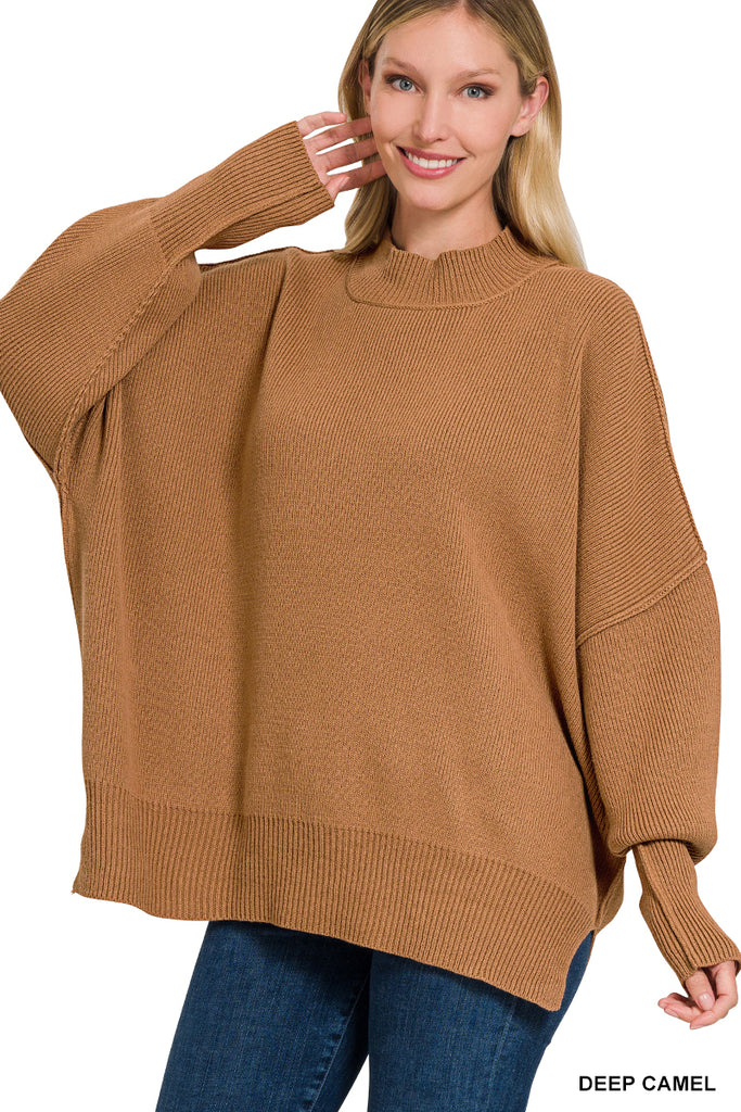 Oversized Sweater w/ Side Slit-Boutique Items. - Boutique Apparel - Ladies - Top It Off - Sweaters-Podos Boutique, a Women's Fashion Boutique Located in Calera, AL