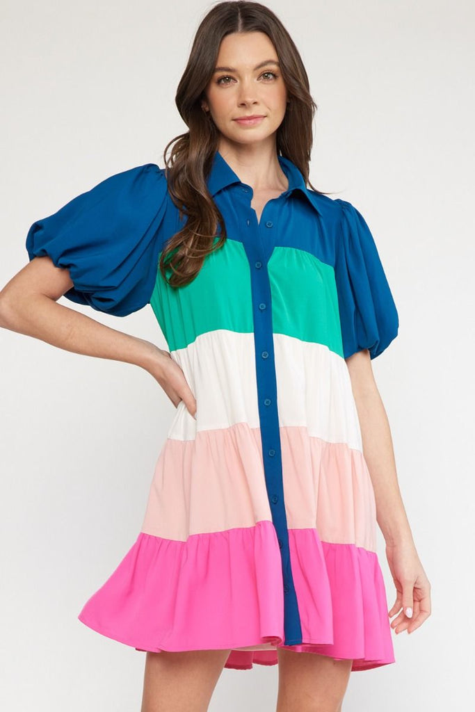 Color Block Button Front Dress-Boutique Items. - Boutique Apparel - Ladies - Dress It Up - Short-Podos Boutique, a Women's Fashion Boutique Located in Calera, AL