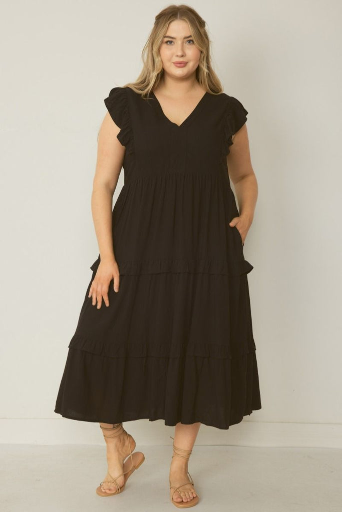 Sabrina Tiered Midi Dress PLUS-Midi Dresses-Podos Boutique, a Women's Fashion Boutique Located in Calera, AL