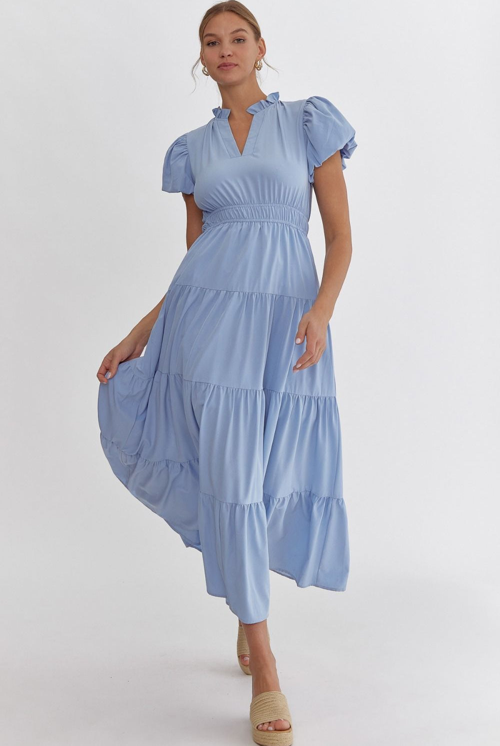 Bubble Sleeve Tiered Dress PLUS-Midi Dresses-Podos Boutique, a Women's Fashion Boutique Located in Calera, AL