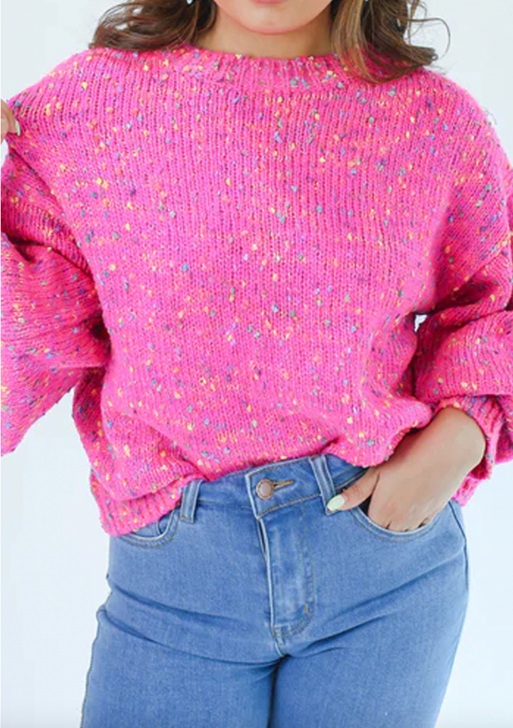 Pink Confetti Sweater-Boutique Items. - Boutique Apparel - Ladies - Top It Off - Sweaters-Podos Boutique, a Women's Fashion Boutique Located in Calera, AL