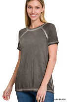 Washed Round Neck SS Top-Short Sleeves-Podos Boutique, a Women's Fashion Boutique Located in Calera, AL