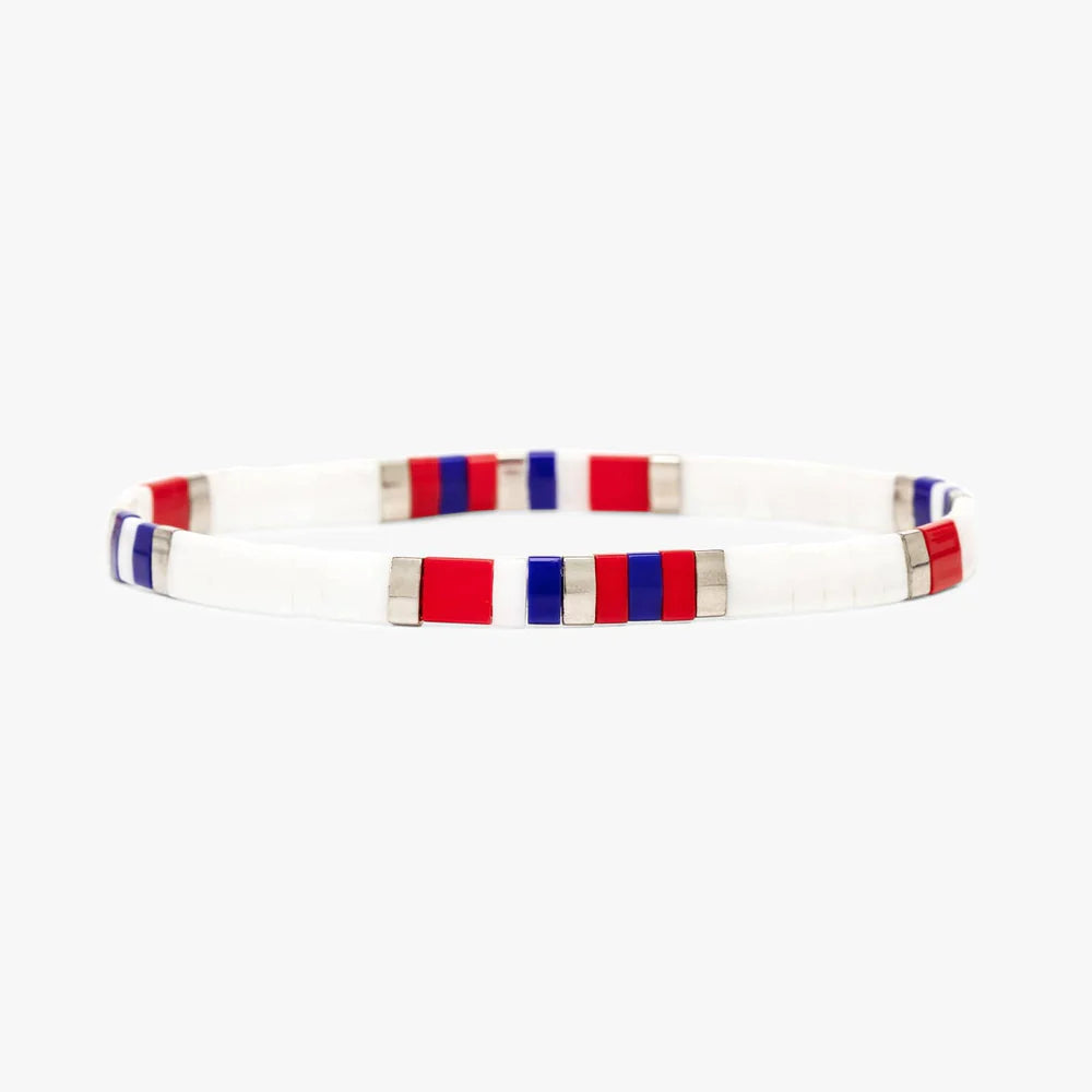 PV July 4th Tile Bead Stretch BR-Bracelets-Podos Boutique, a Women's Fashion Boutique Located in Calera, AL