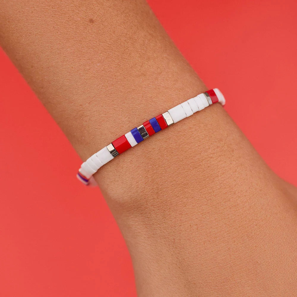PV July 4th Tile Bead Stretch BR-Bracelets-Podos Boutique, a Women's Fashion Boutique Located in Calera, AL