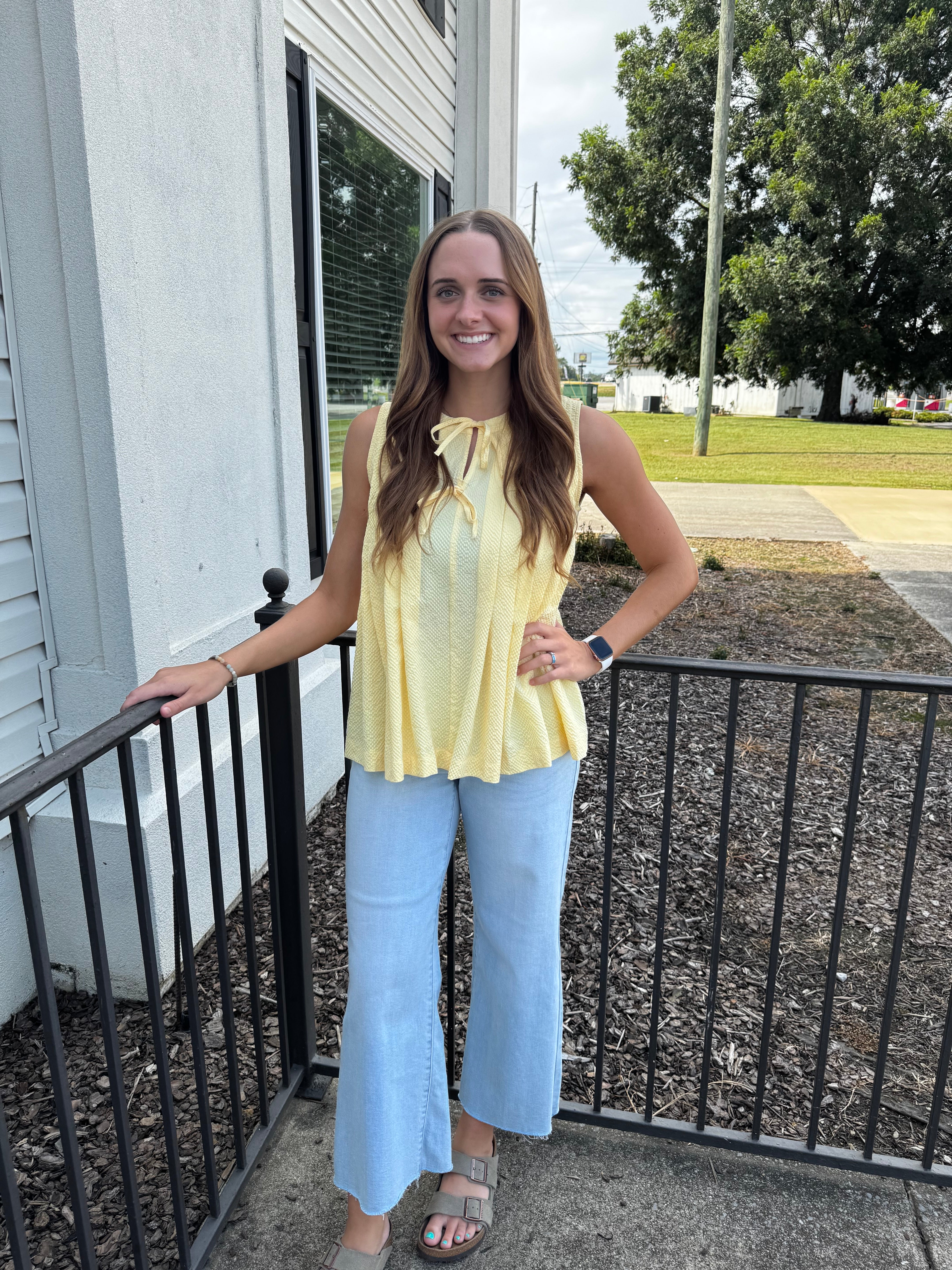 Yellow Cream Sleeveless Top-Tank Tops-Podos Boutique, a Women's Fashion Boutique Located in Calera, AL