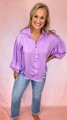 Bubble Sleeve Button Front top-Long Sleeves-Podos Boutique, a Women's Fashion Boutique Located in Calera, AL