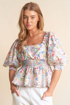 J.NNA Floral Dream Top-Fashion Tops-Podos Boutique, a Women's Fashion Boutique Located in Calera, AL