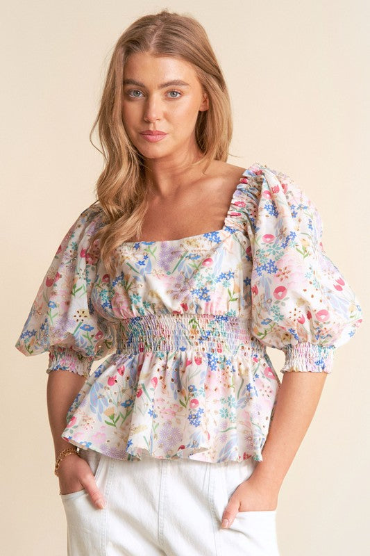 J.NNA Floral Dream Top-Fashion Tops-Podos Boutique, a Women's Fashion Boutique Located in Calera, AL