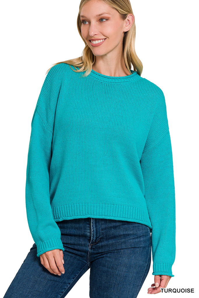 Cotton Round Neck Sweater-Sweaters-Podos Boutique, a Women's Fashion Boutique Located in Calera, AL