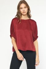 Puffy Sleeve Satin Top-Boutique Items. - Boutique Apparel - Ladies - Top It Off - Fashion Tops-Podos Boutique, a Women's Fashion Boutique Located in Calera, AL