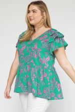 Tiered V-Neck Floral Top PLUS-Short Sleeves-Podos Boutique, a Women's Fashion Boutique Located in Calera, AL