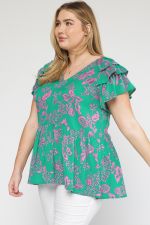 Tiered V-Neck Floral Top PLUS-Short Sleeves-Podos Boutique, a Women's Fashion Boutique Located in Calera, AL