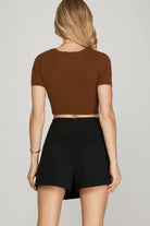 Twill Suede Mini Wrap Skort-skort-Podos Boutique, a Women's Fashion Boutique Located in Calera, AL