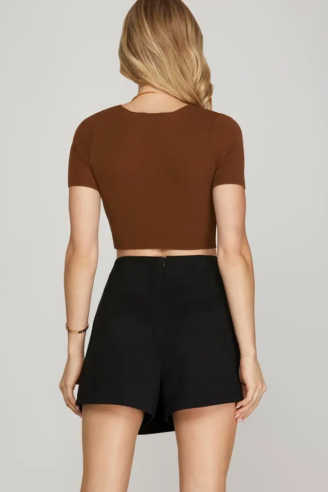 Twill Suede Mini Wrap Skort-skort-Podos Boutique, a Women's Fashion Boutique Located in Calera, AL