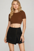 Twill Suede Mini Wrap Skort-skort-Podos Boutique, a Women's Fashion Boutique Located in Calera, AL