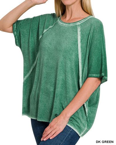 Washed Dolman Boat Neck Top-Short Sleeves-Podos Boutique, a Women's Fashion Boutique Located in Calera, AL