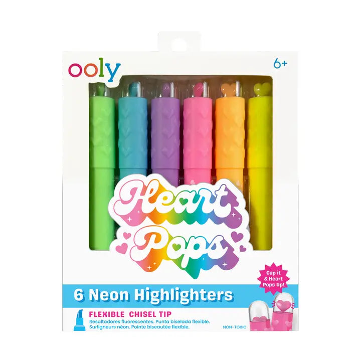 Heart Pops Neon Highlighters - Set of 6-Stationary-Podos Boutique, a Women's Fashion Boutique Located in Calera, AL