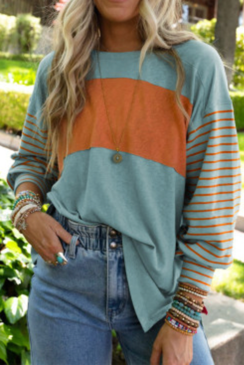 Colorblock Striped LS Top-Long Sleeves-Podos Boutique, a Women's Fashion Boutique Located in Calera, AL
