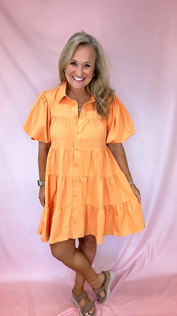Mandy Button Front Tiered Dress-Short Dresses-Podos Boutique, a Women's Fashion Boutique Located in Calera, AL
