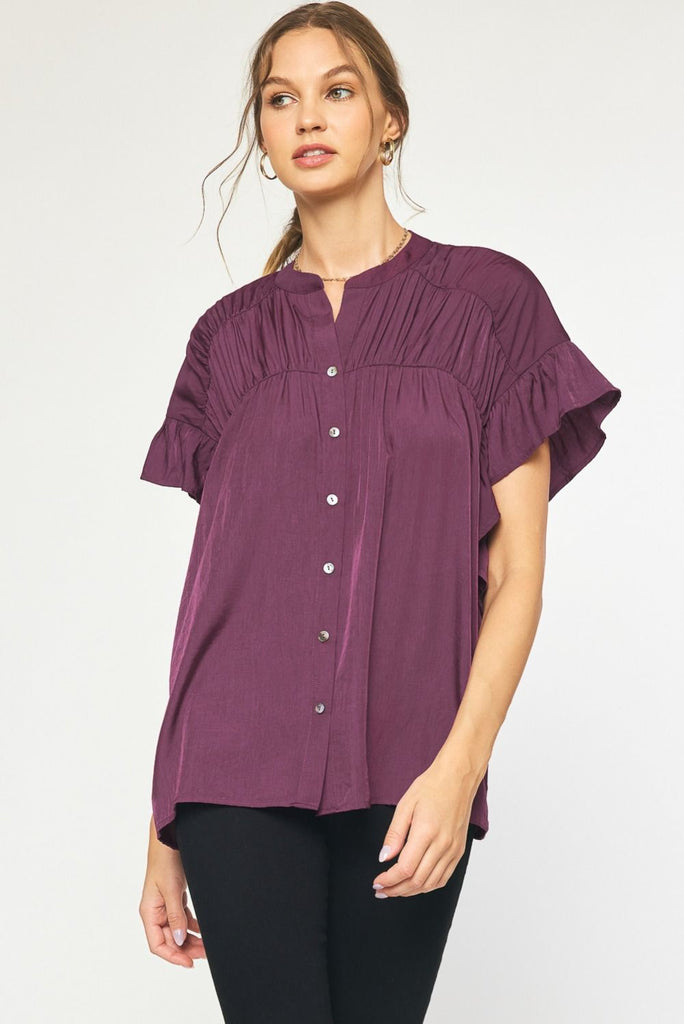Leona Ruffle Detail Top-Short Sleeves-Podos Boutique, a Women's Fashion Boutique Located in Calera, AL