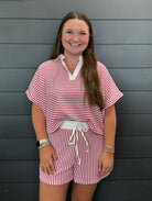 Striped Collared Top & Shorts Set-Sets-Podos Boutique, a Women's Fashion Boutique Located in Calera, AL