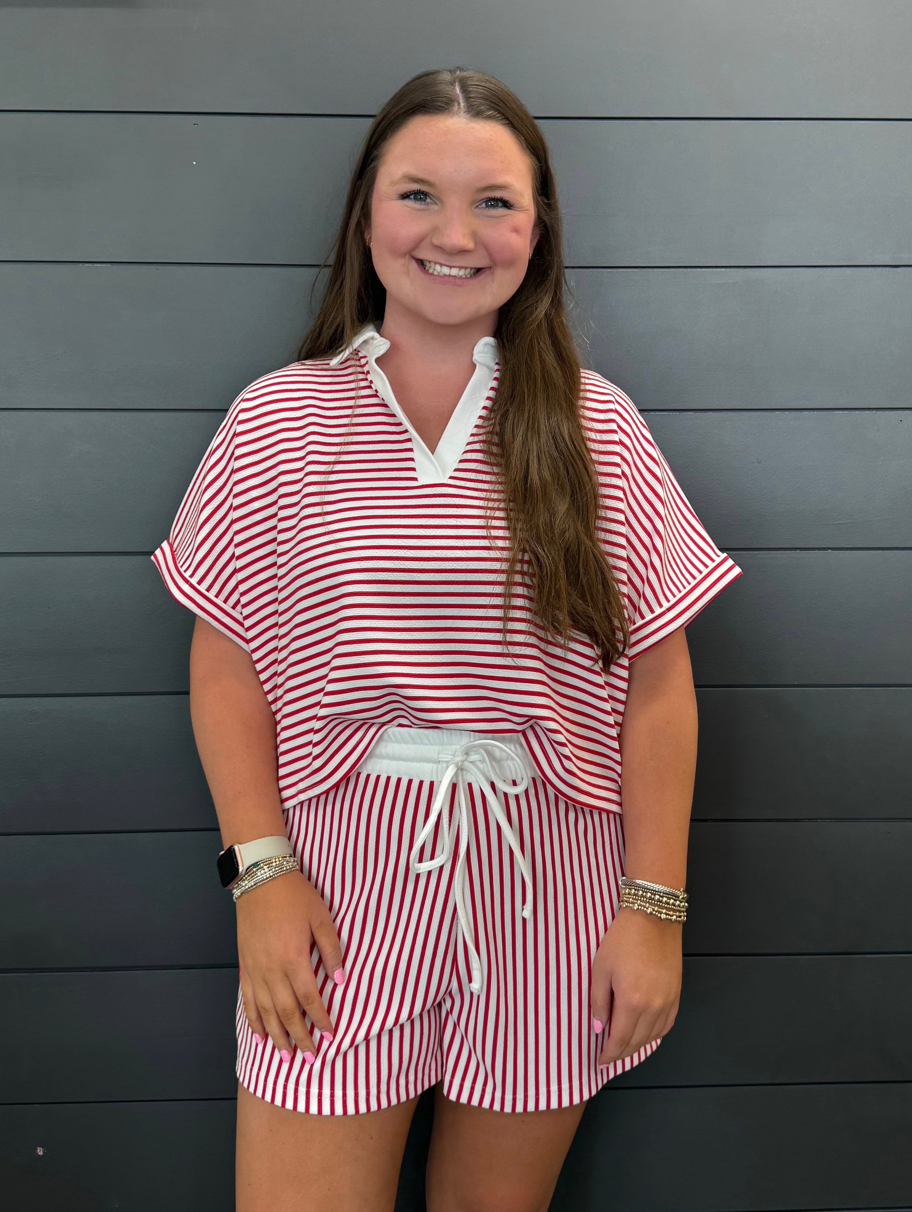 Striped Collared Top & Shorts Set-Sets-Podos Boutique, a Women's Fashion Boutique Located in Calera, AL