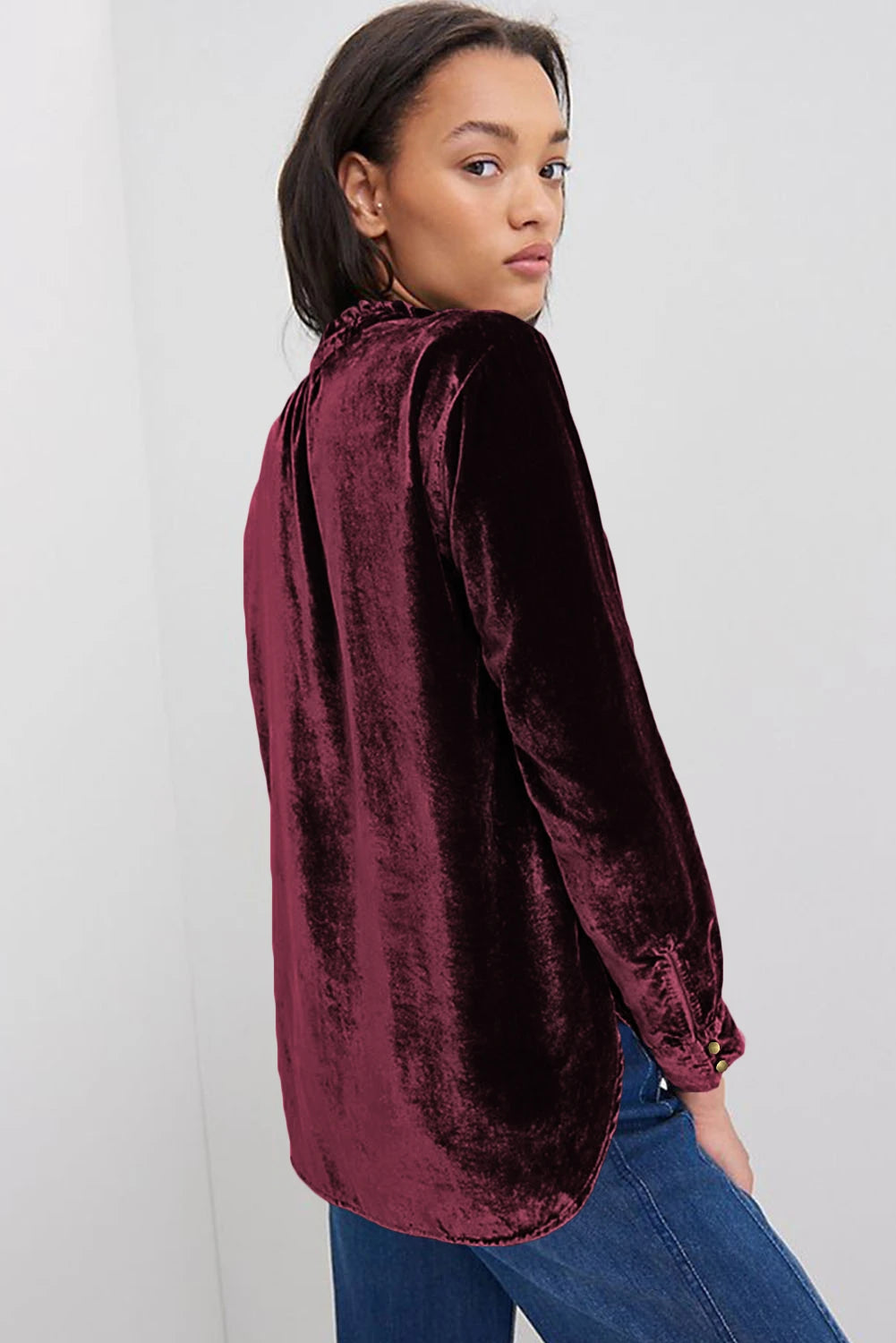 Red Velvet Blouse-Podos Boutique, a Women's Fashion Boutique Located in Calera, AL