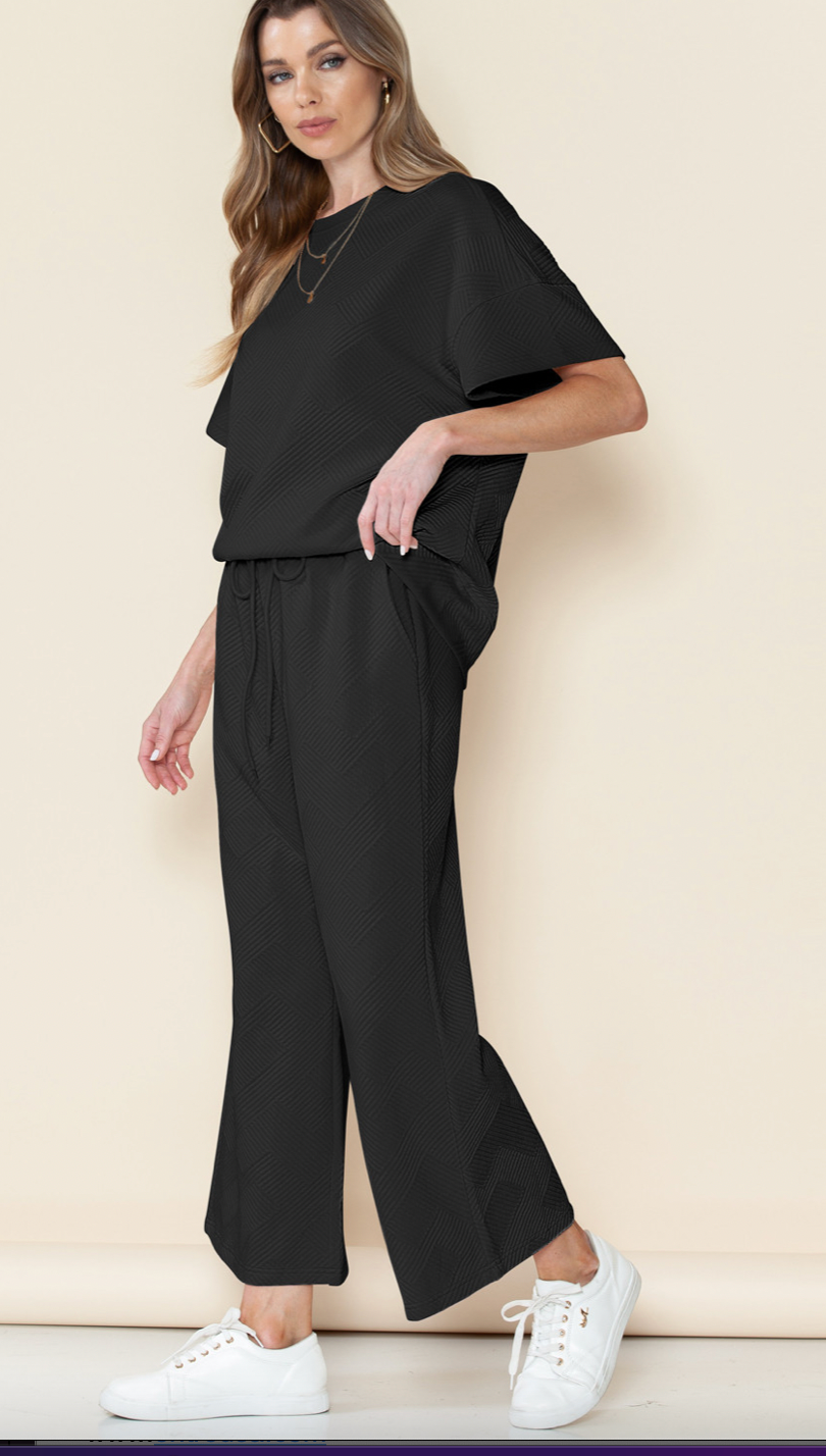 Textured Top and Pant Set-Short Sleeves-Podos Boutique, a Women's Fashion Boutique Located in Calera, AL