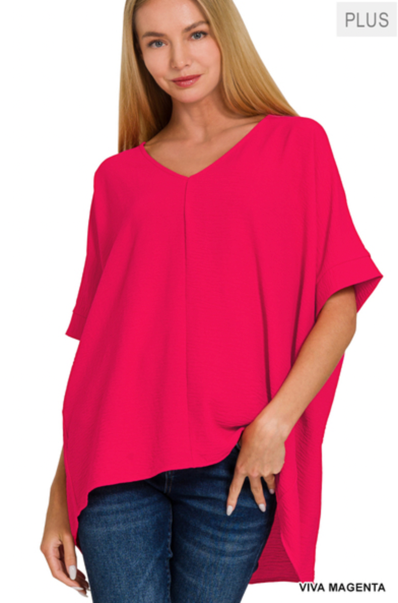 PLUS AIRFLOW V-NECK DOLMAN TOP-Short Sleeves-Podos Boutique, a Women's Fashion Boutique Located in Calera, AL