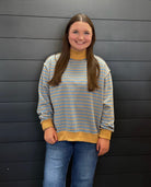 Ditsy Striped Mock Neck-Pullover-Podos Boutique, a Women's Fashion Boutique Located in Calera, AL