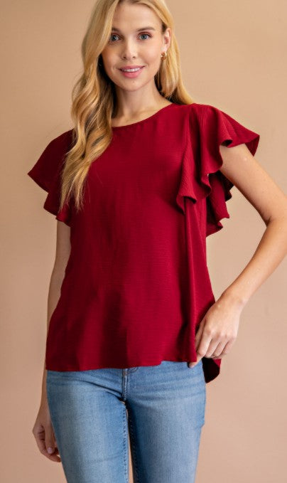 Ruffled Sleeve Blouse-Short Sleeves-Podos Boutique, a Women's Fashion Boutique Located in Calera, AL