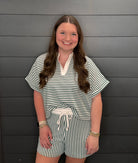 Striped Collared Top & Shorts Set-Sets-Podos Boutique, a Women's Fashion Boutique Located in Calera, AL