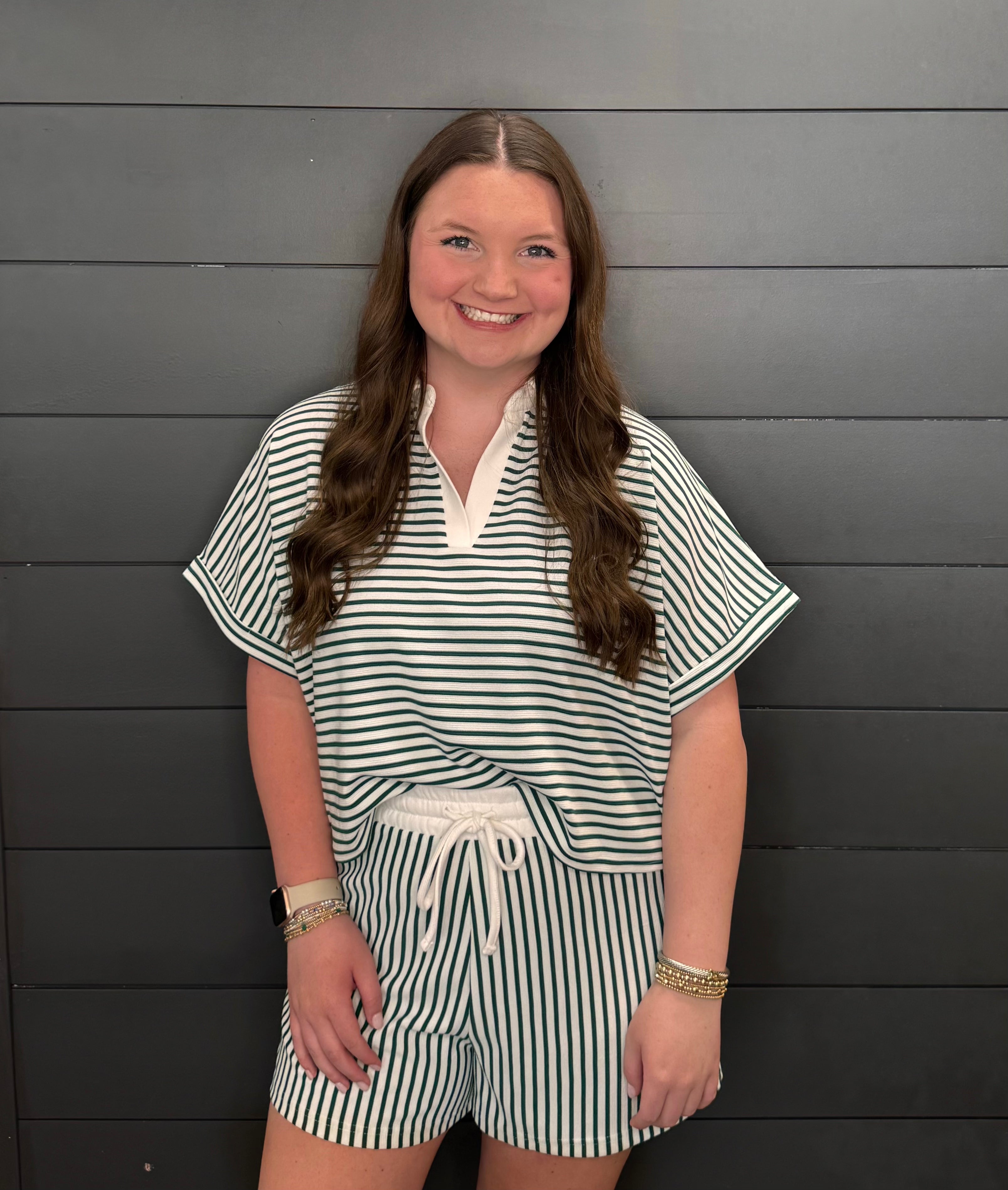 Striped Collared Top & Shorts Set-Sets-Podos Boutique, a Women's Fashion Boutique Located in Calera, AL