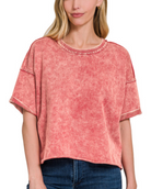 Raw Edge French Terry Crop Top-Short Sleeves-Podos Boutique, a Women's Fashion Boutique Located in Calera, AL