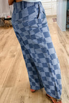 Checkered Wide Leg Jeans-Podos Boutique, a Women's Fashion Boutique Located in Calera, AL