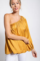 Satin One Shoulder Top-Short Sleeves-Podos Boutique, a Women's Fashion Boutique Located in Calera, AL