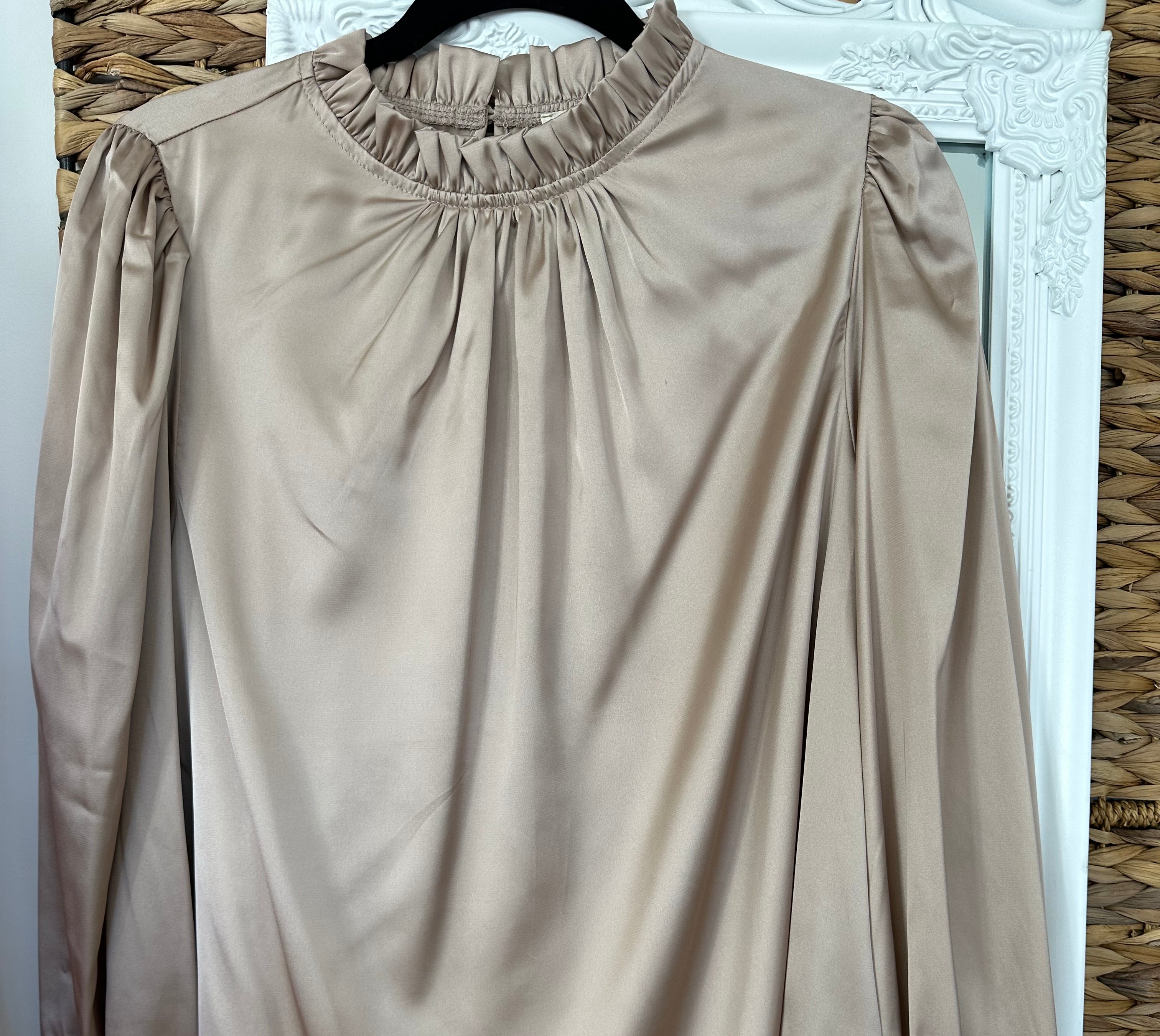 Ruffle Neck silk Blouse-Long Sleeves-Podos Boutique, a Women's Fashion Boutique Located in Calera, AL
