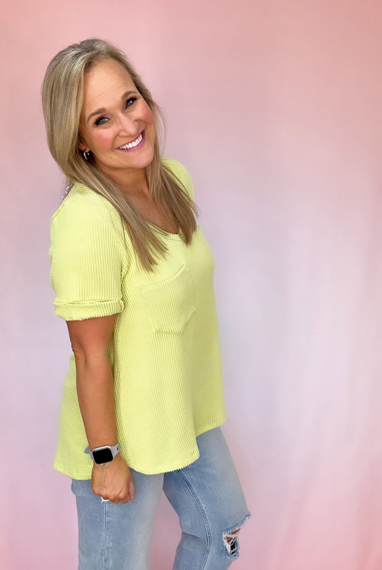 V-Neck Knit Top w/ Pocket-Short Sleeves-Podos Boutique, a Women's Fashion Boutique Located in Calera, AL